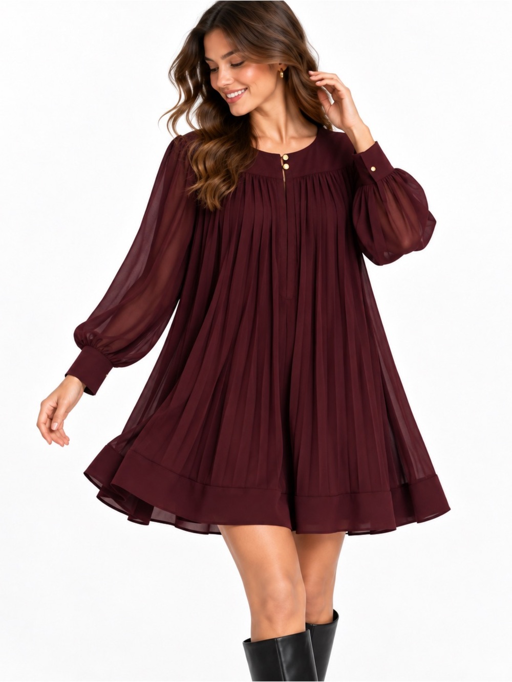 H&M Burgundy Pleated Babydoll Mini Dress XXL NWT Cocktail Party